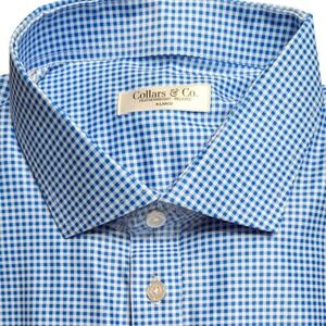 Collars & Co Mens Featherweight Dress Collar Polo Shirt Blue Gingham XL Relaxed